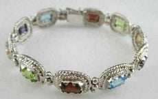 ESTATE 27CT MULTI COLOR EMERALD CUT 14K W GOLD BRACELET