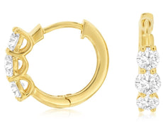 ESTATE 1.0CT DIAMOND 14KT YELLOW GOLD 3D 3 STONE LUCIDA HUGGIE HANGING EARRINGS