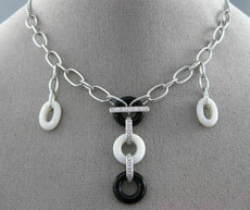 ESTATE .11CT DIAMOND ONYX & WHITE AGATE 18K WHITE GOLD 3D CIRCLE OF LIFE PENDANT