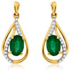 .98CT DIAMOND & AAA EMERALD 14KT YELLOW GOLD 3D OVAL TEAR DROP HANGING EARRINGS