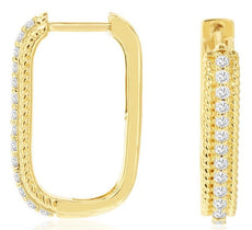 .25CT DIAMOND 14K YELLOW GOLD ROUND FILIGREE SQUARE HUGGIE HOOP HANGING EARRINGS