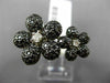 ESTATE 3.86CT WHITE & BLACK DIAMOND 14KT WHITE GOLD 3D DOUBLE FLOWER LOVE RING