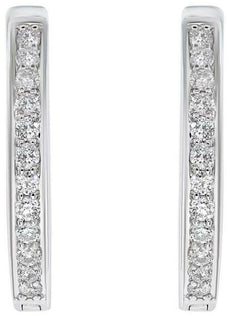 ESTATE .27CT DIAMOND 18KT WHITE GOLD 3D CLASSIC CHANNEL PRONG HUGGIE EARRINGS