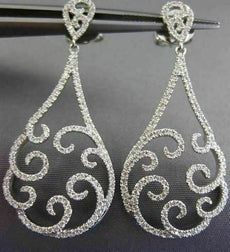 ESTATE LARGE 1.07CT DIAMOND 18KT WHITE GOLD PEAR SHAPE FILIGREE HANGING EARRINGS