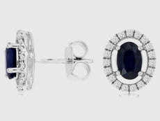 1.54CT DIAMOND & AAA SAPPHIRE 14KT WHITE GOLD OVAL SOLITAIRE HALO STUD EARRINGS