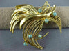 ESTATE LARGE AAA TURQUOISE 14KT YELLOW GOLD 3D CLASSIC ROPE LEAF BROOCH PIN