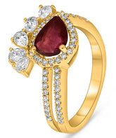 LARGE 2.02CT DIAMOND AAA RUBY 14KT YELLOW GOLD PEAR SHAPE FLORAL ENGAGEMENT RING