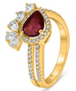 LARGE 2.02CT DIAMOND AAA RUBY 14KT YELLOW GOLD PEAR SHAPE FLORAL ENGAGEMENT RING