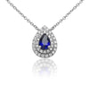 ESTATE .65CT DIAMOND & AAA SAPPHIRE 18KT WHITE GOLD 3D TEAR DROP HALO NECKLACE