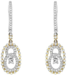 .90CT DIAMOND 18KT 2 TONE GOLD 3D SOLITAIRE OVAL LOVE KNOT HANGING EARRINGS