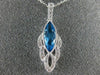 ESTATE 1.36CT DIAMOND & AAA BLUE TOPAZ 14KT WHITE GOLD 3D TEAR DROP LEAF PENDANT