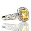 ESTATE LARGE 3.11CT WHITE & FANCY YELLOW DIAMOND 18K 2 TONE GOLD ENGAGEMENT RING