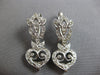 LARGE .60CT DIAMOND 14KT WHITE GOLD 3D HEART FILIGREE LEVERBACK HANGING EARRINGS