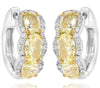 LARGE 3.58CT WHITE & FANCY YELLOW DIAMOND 18KT 2 TONE GOLD OVAL 3 STONE EARRINGS