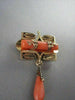 ANTIQUE .14CT ROSE CUT DIAMOND 18KT Y GOLD CORAL & BLACK ENAMEL PIN BROOCH #1892