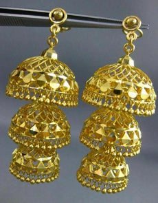 ANTIQUE 22KT YELLOW GOLD HANDCRAFTED FILIGREE CHANDELIER HANGING EARRINGS #25283