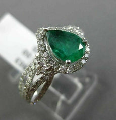 ESTATE 1.95CT DIAMOND EMERALD 14KT WHITE GOLD INFINITY HALO PEAR ENGAGEMENT RING