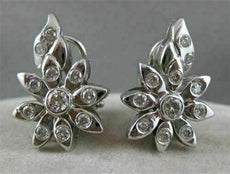 ESTATE .85CTW DIAMOND 14KT WHITE GOLD FLOWER CLIP ON EARRINGS ITALY #1148