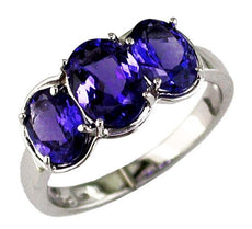 2.85CT AAA TANZANITE 14K WHITE GOLD 3D OVAL PAST PRESENT FUTURE ANNIVERSARY RING