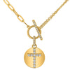 .18CT DIAMOND 14KT YELLOW GOLD ROUND CLASSIC CROSS CIRCULAR TOGGLE FUN NECKLACE
