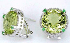 12.66CT DIAMOND & AAA EMERALD & LEMON QUARTZ 14KT WHITE GOLD 3D CLIP ON EARRINGS