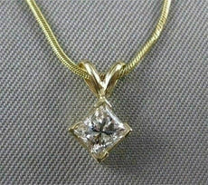 ESTATE .53CT PRINCESS DIAMOND SOLITAIRE 14K GOLD HANGING PENDANT FANCY 16" #5251