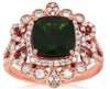 2.75CT DIAMOND & AAA GREEN GARNET 14K ROSE GOLD 3D CUSHION & ROUND FILIGREE RING