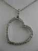 ANTIQUE .65CTW DIAMOND HANGING OPEN HEART 14K WHITE GOLD PENDANT + CHAIN #13026