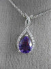 ESTATE 1.12CT DIAMOND & AAA AMETHYST 14KT WHITE GOLD TEAR DROP MILGRAIN PENDANT