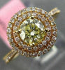 ESTATE .88CT PINK & GREEN DIAMOND 18KT ROSE GOLD 3D DOUBLE HALO ENGAGEMENT RING