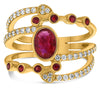 LARGE 1.63CT DIAMOND & AAA RUBY 14KT YELLOW GOLD OVAL & ROUND MULTI ROW FUN RING