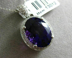 ESTATE LARGE 8.40CT DIAMOND & AMETHYST 14K WHITE GOLD OVAL HALO FLOATING PENDANT