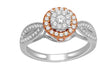 ESTATE .50CT DIAMOND 14KT WHITE & ROSE GOLD ROUND DOUBLE LEAF HALO PROMISE RING