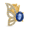 1.38CT DIAMOND AAA SAPPHIRE 14K YELLOW GOLD OVAL & ROUND BUTTERFLY STUD EARRINGS