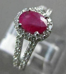 ESTATE 1.55CT DIAMOND & RUBY 14KT WHITE GOLD OVAL HALO FILIGREE ENGAGEMENT RING