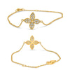 .18CT DIAMOND 14KT YELLOW GOLD FLOWER MULTI LEAF CLOVER ADJUSTABLE LOVE BRACELET