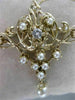 ANTIQUE DIAMOND PEARL 14K YELLOW GOLD OPEN FILIGREE VICTORIAN PIN PENDANT #2360