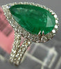 ESTATE 3.32CT DIAMOND & AAA EMERALD 18K WHITE GOLD 3D PEAR SHAPE ENGAGEMENT RING