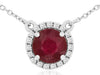 1.23CT DIAMOND & AAA RUBY 14K WHITE GOLD 3D ROUND SOLITAIRE HALO LOVE NECKLACE