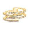 WIDE .43CT DIAMOND 14K YELLOW GOLD ROUND AND BAGUETTE MULTI ROW CRISS CROSS RING