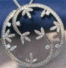 LARGE ANTIQUE DIAMOND 14KT WHITE GOLD FLOWER MEDAL PENDANT + CHAIN #18538