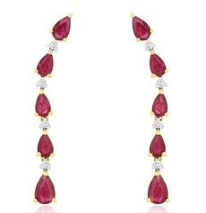 3.0CT DIAMOND & AAA RUBY 14K 2 TONE GOLD PEAR SHAPE & ROUND FUN HANGING EARRINGS