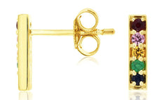 .16CT AAA MULTI COLOR SAPPHIRE 14KT YELLOW GOLD 3D CLASSIC BAR HANGING EARRINGS