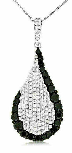 1.32CT WHITE & BLACK DIAMOND 14KT WHITE GOLD 3D CLASSIC PAVE TEAR DROP PENDANT