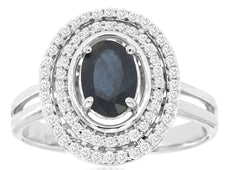 1.33CT DIAMOND & AAA SAPPHIRE 14K WHITE GOLD 3D OVAL DOUBLE HALO ENGAGEMENT RING
