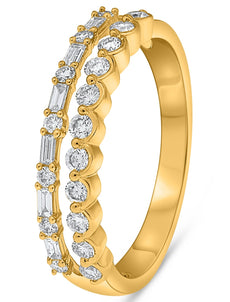 .47CT DIAMOND 14K YELLOW GOLD 3D ROUND & BAGUETTE 2 ROW WEDDING ANNIVERSARY RING