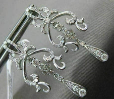 ESTATE LARGE 1CT DIAMOND 14K WHITE GOLD OPEN FILIGREE TEAR DROP HANGING EARRINGS