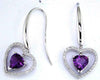 2.42CT DIAMOND & AAA AMETHYST 14K WHITE GOLD 3D HEART LEVERBACK HANGING EARRINGS