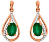 .98CT DIAMOND AAA EMERALD 14KT ROSE GOLD OVAL & ROUND TEAR DROP HANGING EARRINGS