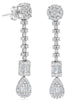 LARGE 1.76CT DIAMOND 14KT WHITE GOLD ROUND & BAGUETTE 2 ROW BY THE YARD EARRINGS